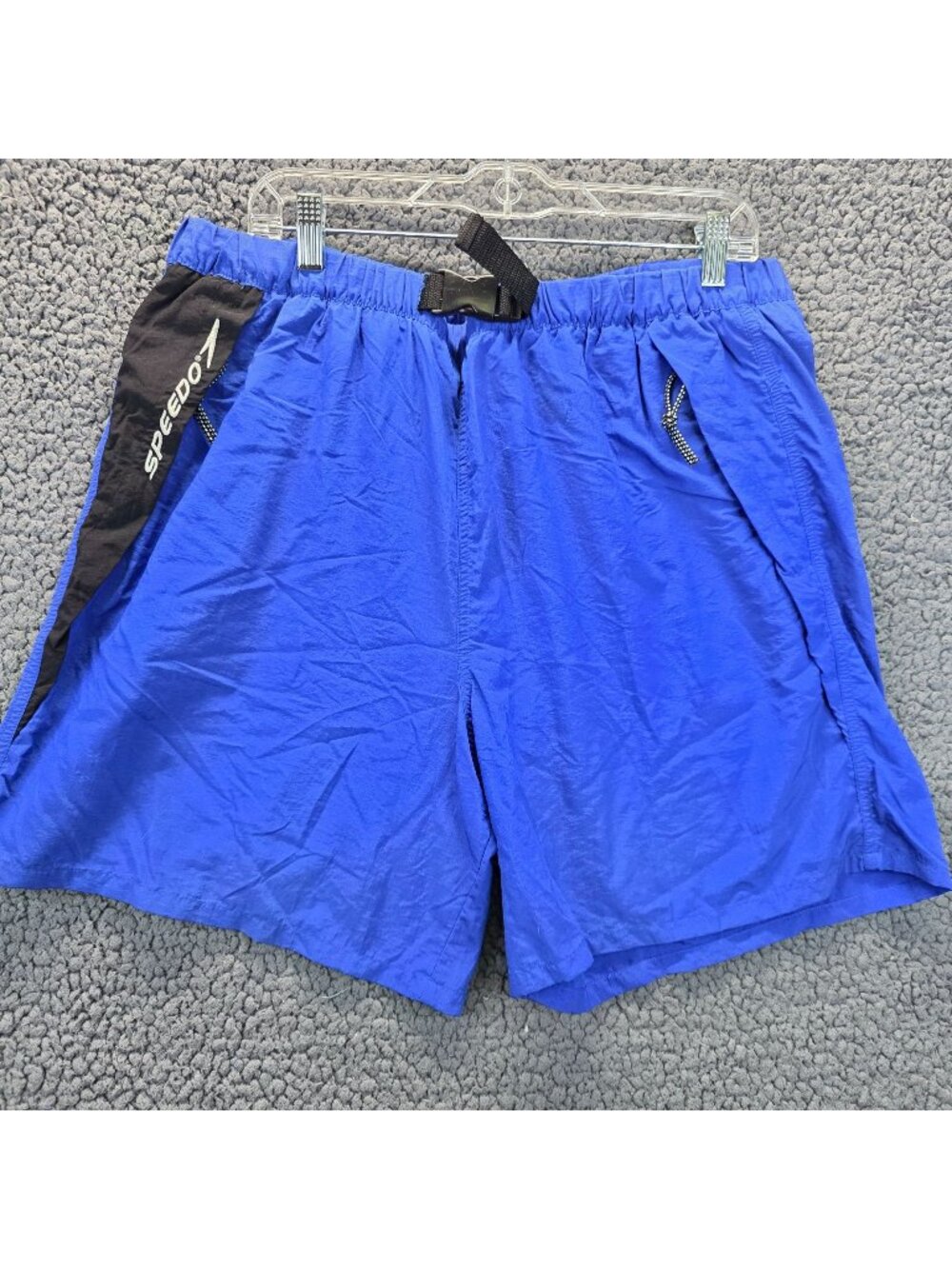 Speedo Men's Vacation Beach Swim Trunks L Blue Black Nylon Resort Board Shorts